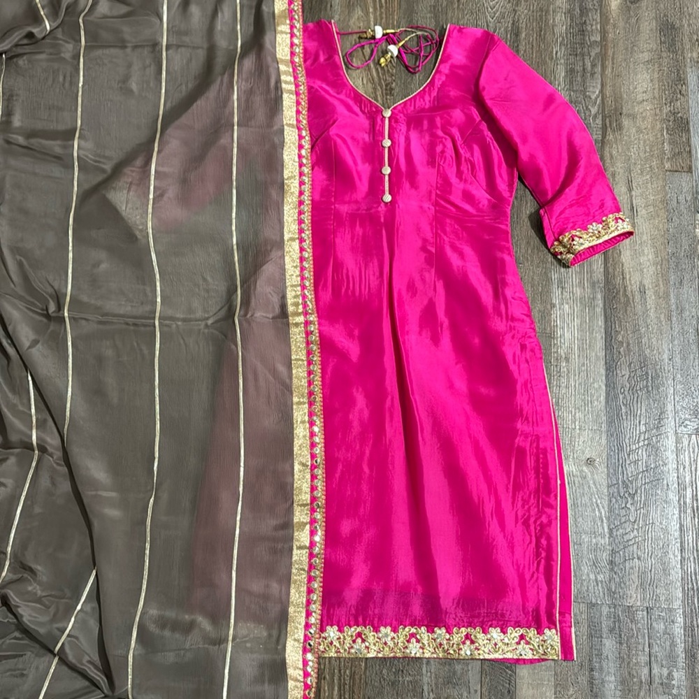 Pink Grey Gold Salwar Shalwar Kameez